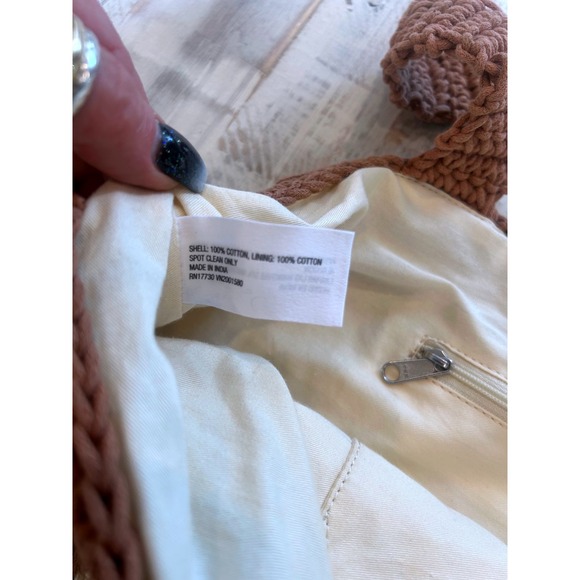 Striped Crochet Tote Bag Brown‎ Cream Casual Beach Shoulder Bag - Picture 7 of 7